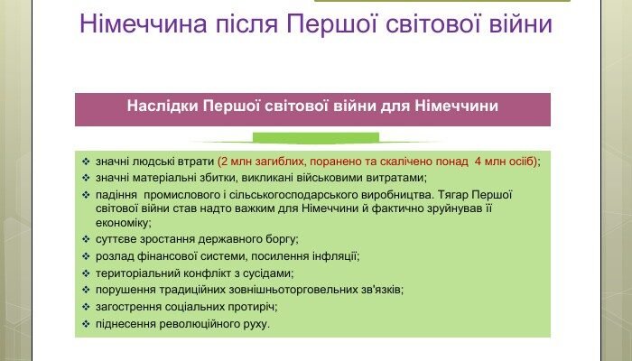 Наслідки Першої світової війни для Німеччини: економічні та політичні зміни
