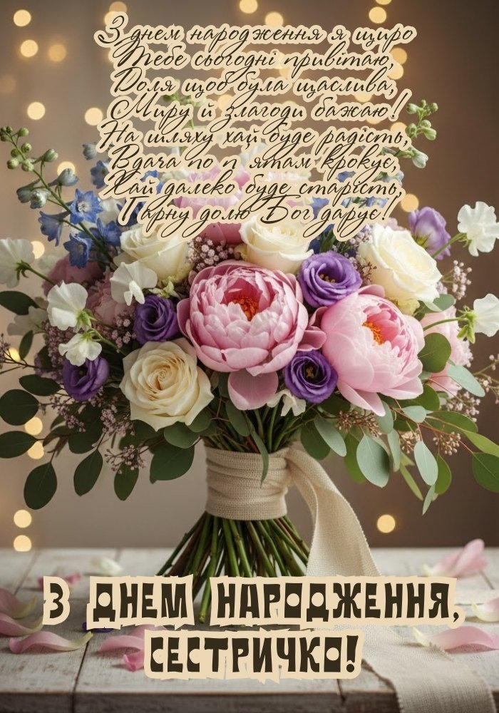 Привітання з днем народження сестеричці