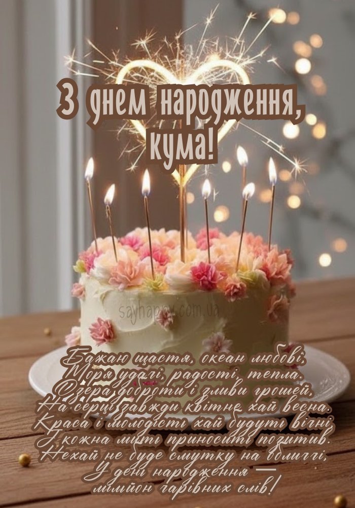 Щире привітання для куми з днем народження