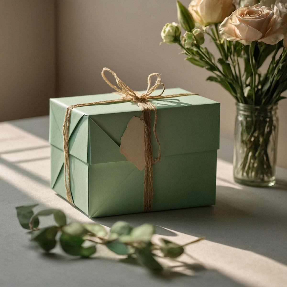 Подарункова коробка поруч із трояндами, з днем народження кума